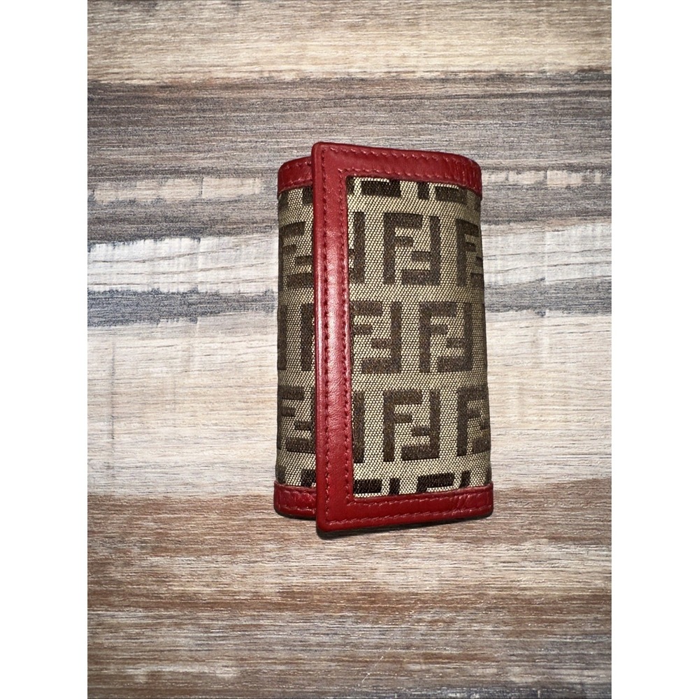 FENDI Key Case Key Holder Zucca Zucca Leather Canvas Authentic With COA